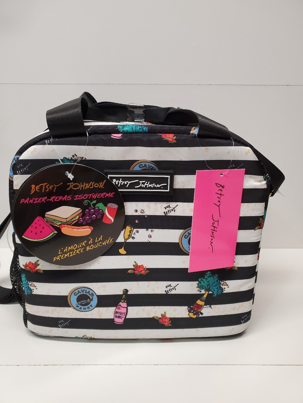 Betsey Johnson Black & White Stripe Insulated Lunch Bag